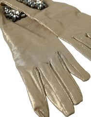 Dolce & Gabbana Beige Satin Crystal Elbow Length Gloves -   -  Dolce & Gabbana.