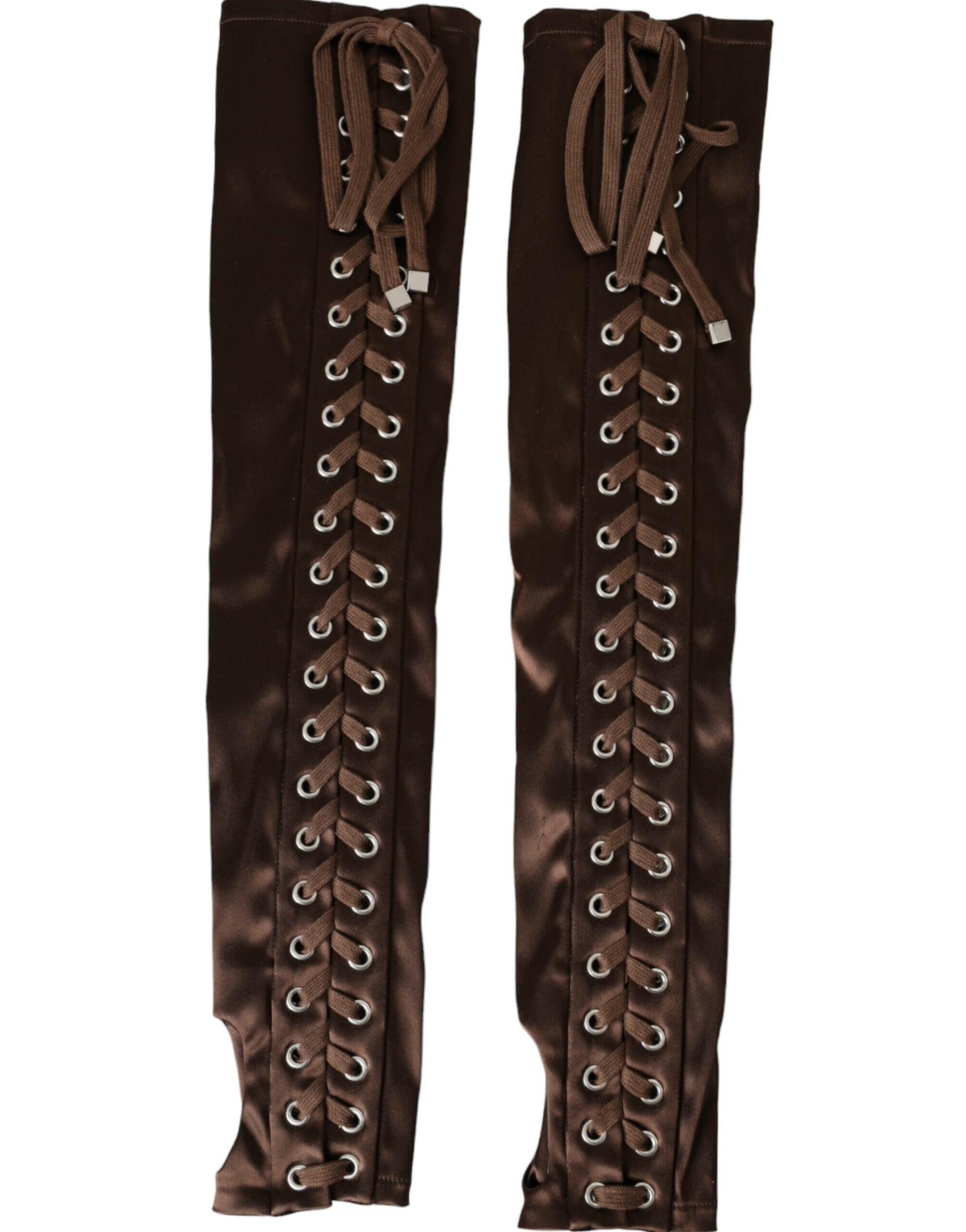 Dolce & Gabbana Brown Acetate Lace Up Fingerless Gloves -   -  Dolce & Gabbana.