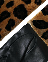 Dolce & Gabbana Brown Black Leopard Leather Elbow Length Gloves -   -  Dolce & Gabbana.