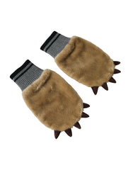 Dolce & Gabbana Beige Acrylic Knitted Fur Wrist Mitten Gloves - - Dolce & Gabbana.