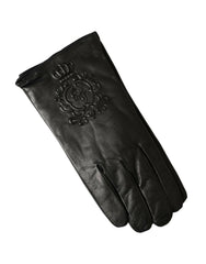 Dolce & Gabbana Black Leather Embossed Logo Short Hands Gloves -   -  Dolce & Gabbana.