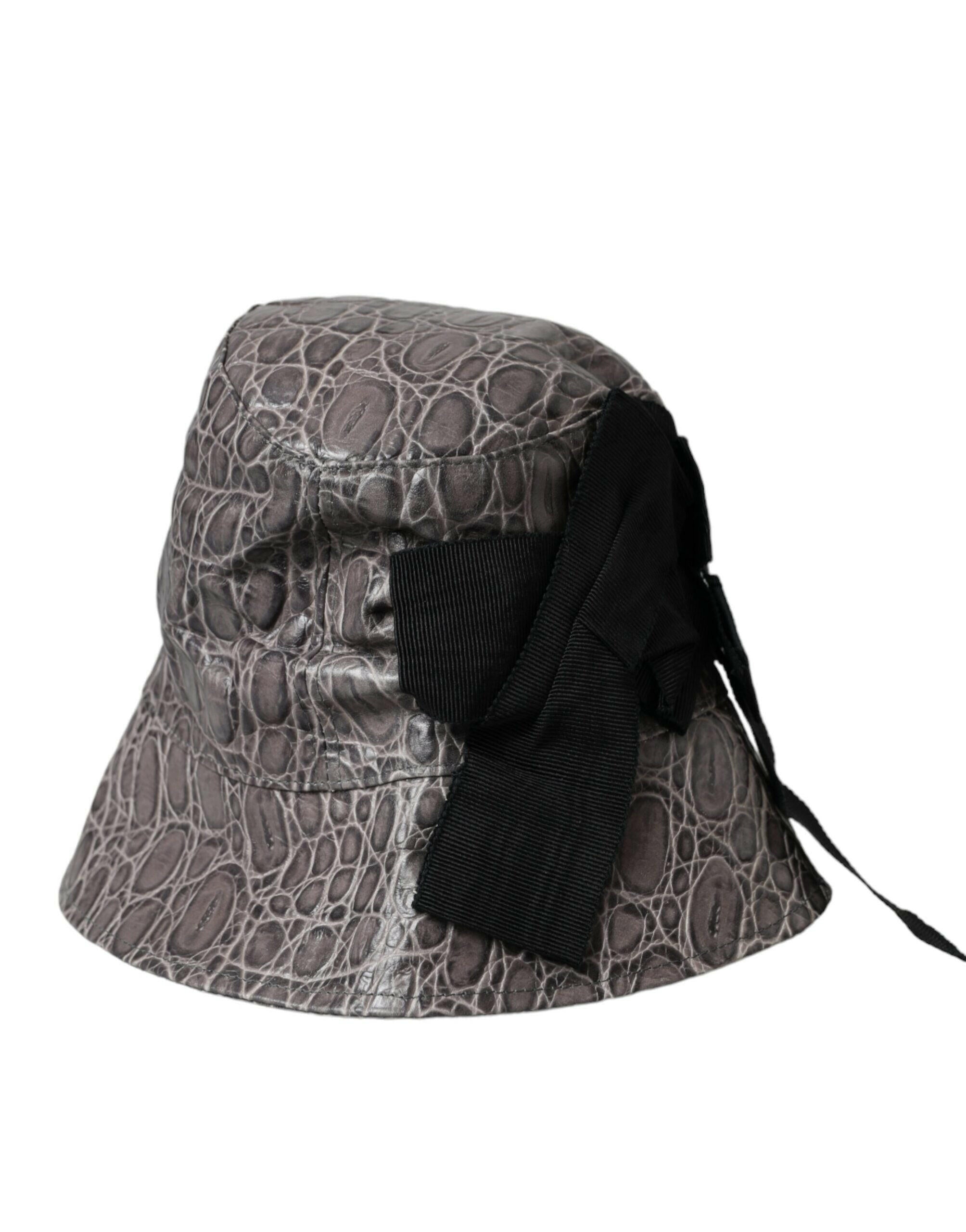 Dolce & Gabbana Black Gray Patterned Leather Bucket Hat -   -  Dolce & Gabbana. Dolce & Gabbana Black Gray Patterned Leather Bucket Hat -   -  Dolce & Gabbana.