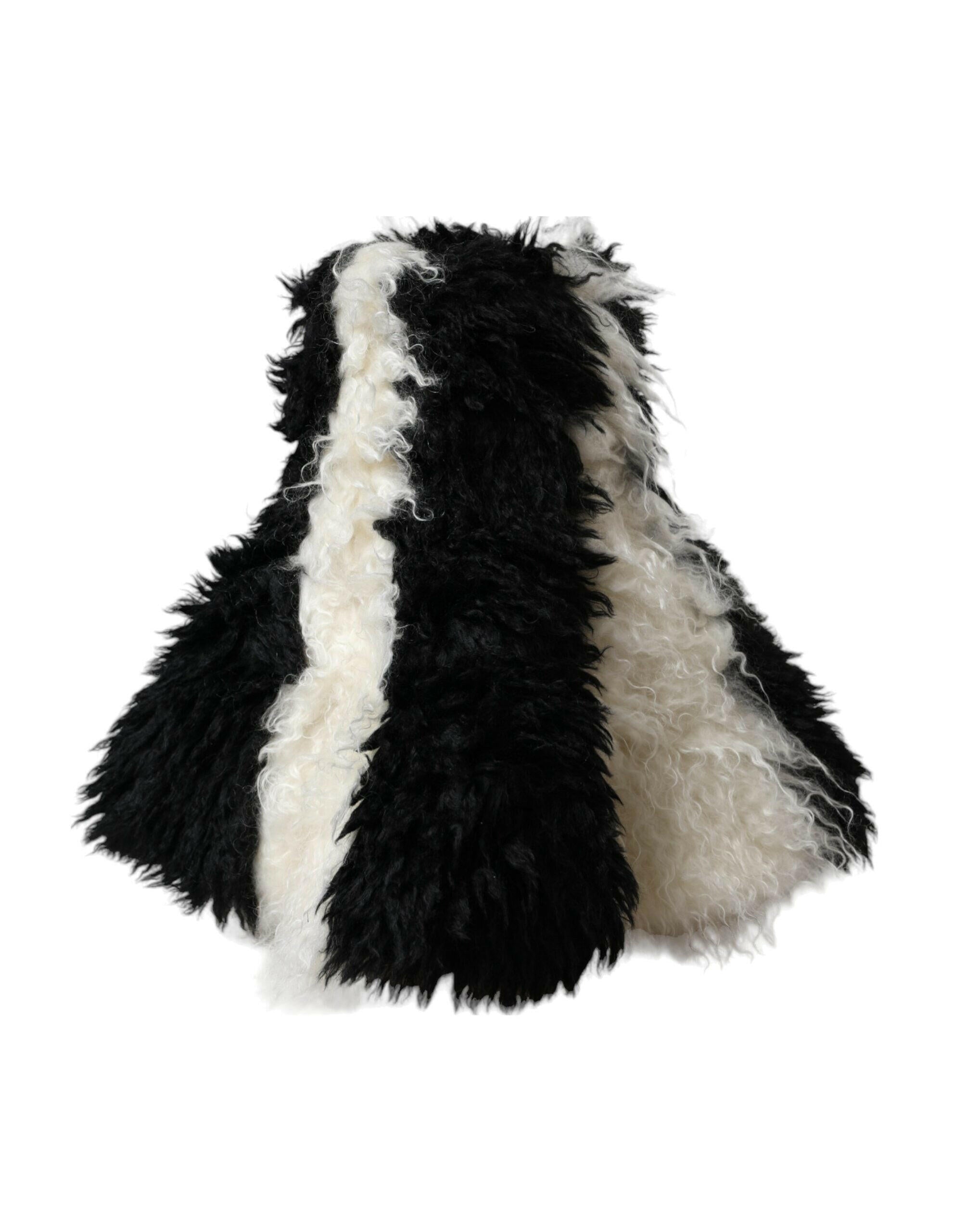 Dolce & Gabbana Black White Stripes Mohair Fur Bucket Hat -   -  Dolce & Gabbana.