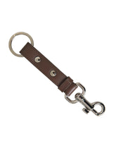 Dolce & Gabbana Brown Plain Leather Silver Brass Keyring Holder Keychain -   -  Dolce & Gabbana.