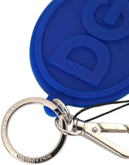 Dolce & Gabbana Blue Rubber DG Logo Silver Brass Metal Keyring Keychain -  MenΒ΄s Keychains -  Dolce & Gabbana.