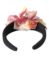 Dolce & Gabbana Rose Pink Silk Floral Black Tiara Women Hairband Diadem -   -  Dolce & Gabbana.