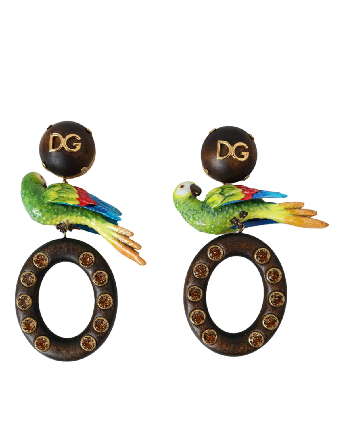 Dolce & Gabbana Multicolor Parrot Wood Brass Crystal Embellished Earrings -   -  Dolce & Gabbana.