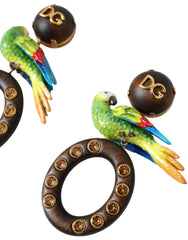 Dolce & Gabbana Multicolor Parrot Wood Brass Crystal Embellished Earrings -   -  Dolce & Gabbana.
