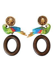Dolce & Gabbana Multicolor Parrot Wood Brass Crystal Embellished Earrings -   -  Dolce & Gabbana.