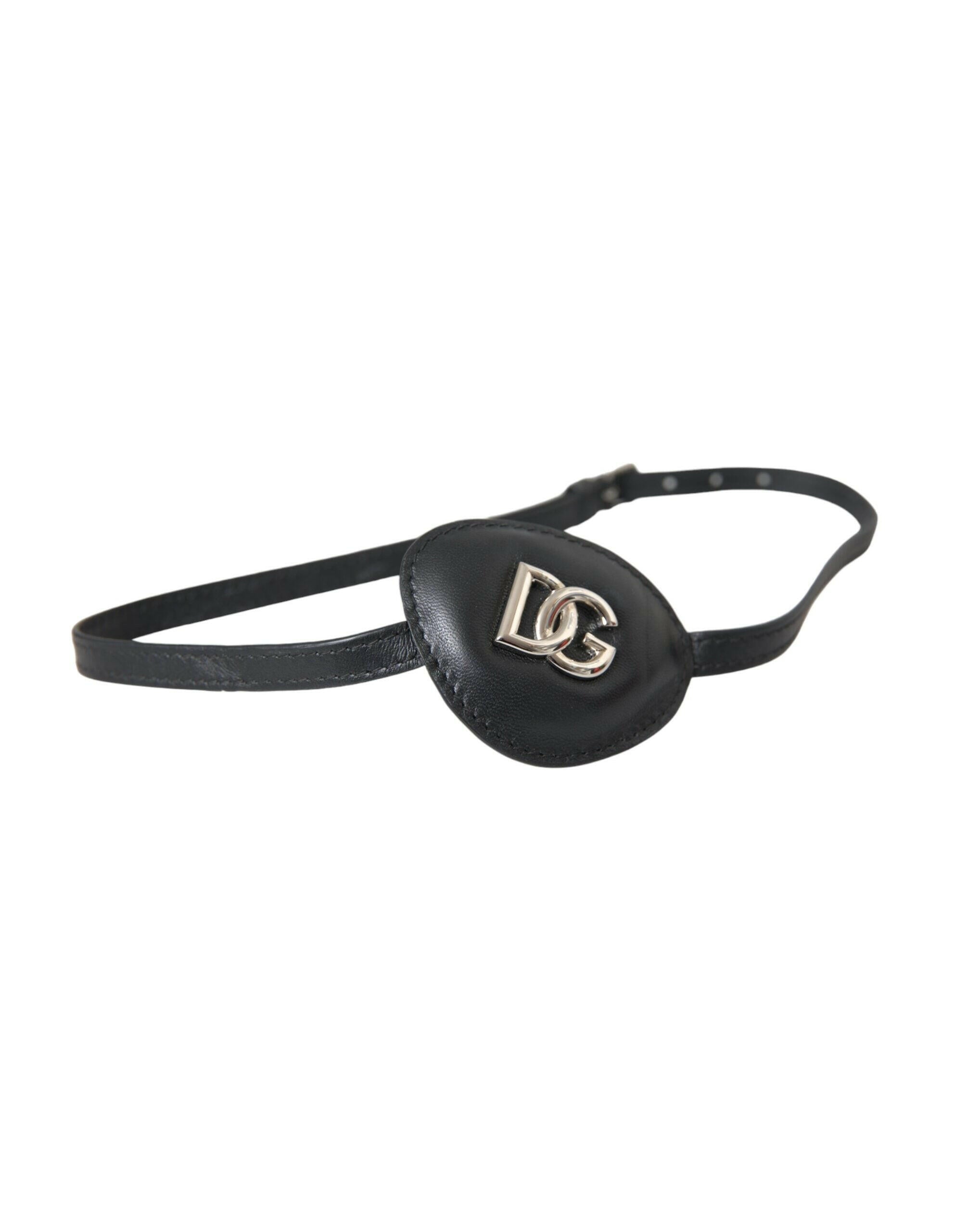 Dolce & Gabbana Black Calfskin Leather Metal DG Logo Eye Patch - - Dolce & Gabbana.