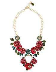 Dolce & Gabbana Gold Brass Link Chain RosePetal Crystal Pendant Necklace -   -  Dolce & Gabbana.