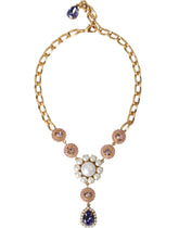 Dolce & Gabbana Gold Brass Crystal Purple Pink Pearl Pendants Necklace -   -  Dolce & Gabbana.