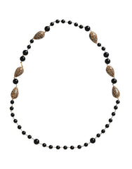 Dolce & Gabbana Gold Tone Brass Black Printed Beaded Long Chain Necklace - - Dolce & Gabbana.