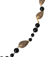 Dolce & Gabbana Gold Tone Brass Black Printed Beaded Long Chain Necklace - - Dolce & Gabbana.