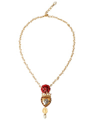 Dolce & Gabbana Gold BrassChain Sacred Heart Rose Crystal Charm Necklace -   -  Dolce & Gabbana.
