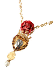Dolce & Gabbana Gold BrassChain Sacred Heart Rose Crystal Charm Necklace -   -  Dolce & Gabbana.