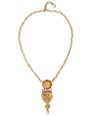 Dolce & Gabbana Gold BrassChain Sacred Heart Rose Crystal Charm Necklace -   -  Dolce & Gabbana.