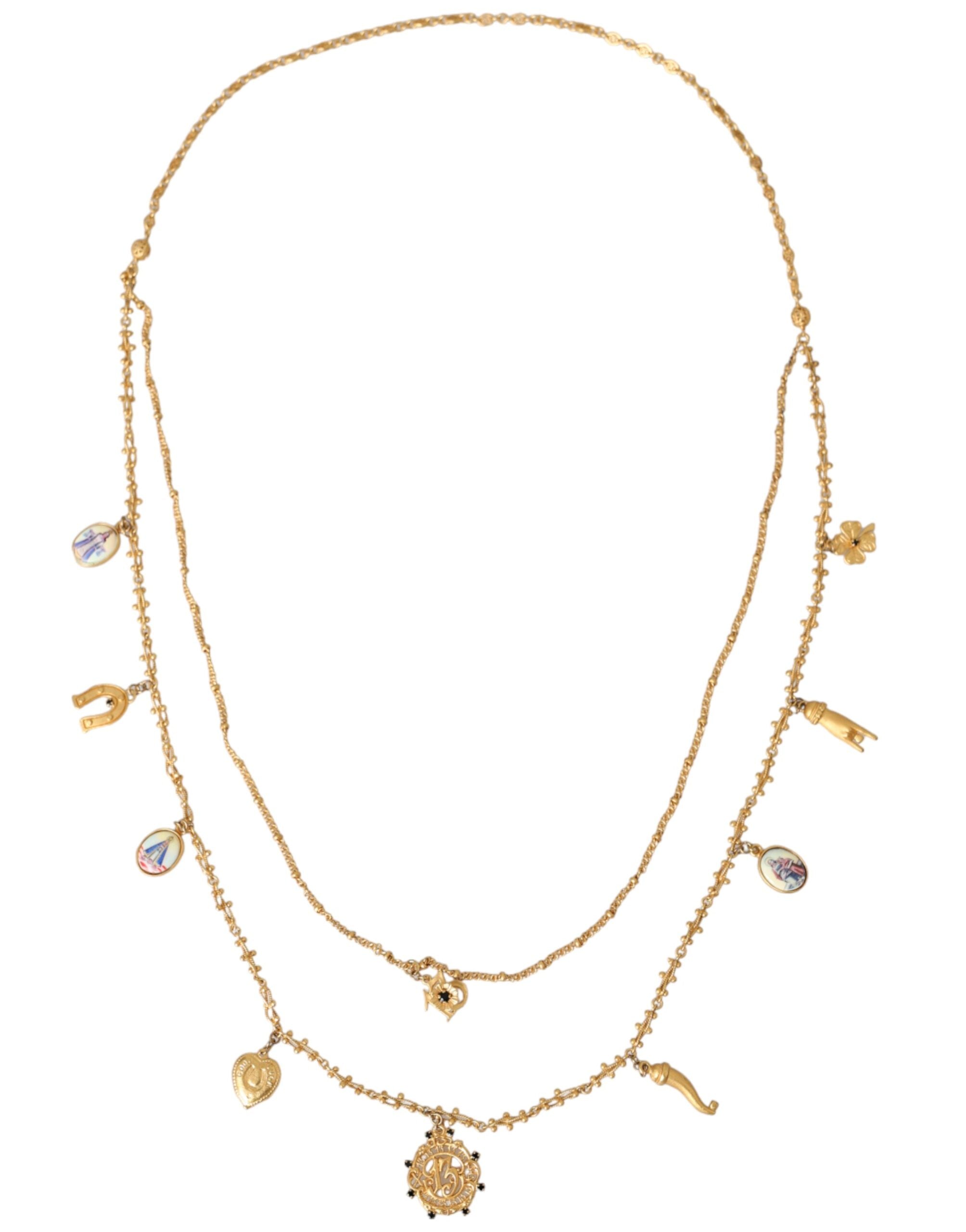Dolce & Gabbana Gold Tone Chain Brass Charm Statement Sicily Necklace -   -  Dolce & Gabbana.