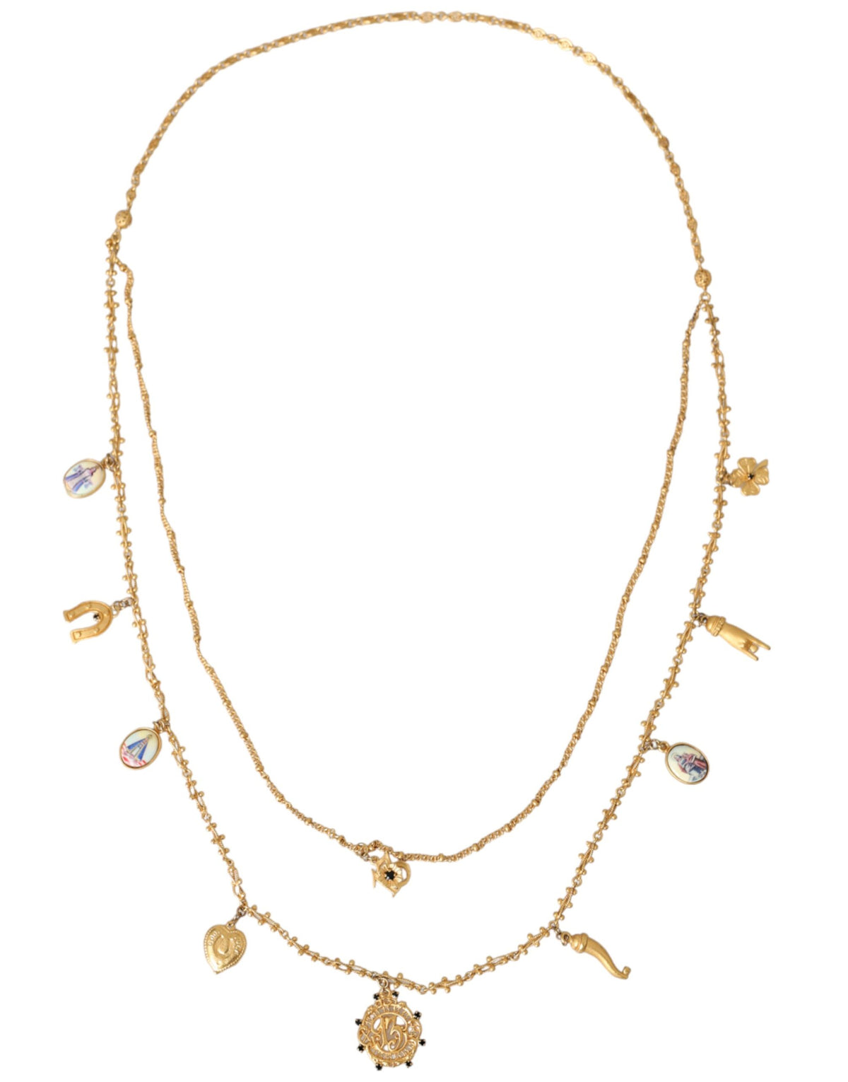 Dolce & Gabbana Gold Tone Chain Brass Charm Statement Sicily Necklace -   -  Dolce & Gabbana.