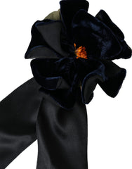 Dolce & Gabbana Black Silk Gold Brass Floral Hair Pin Brooch -   -  Dolce & Gabbana.