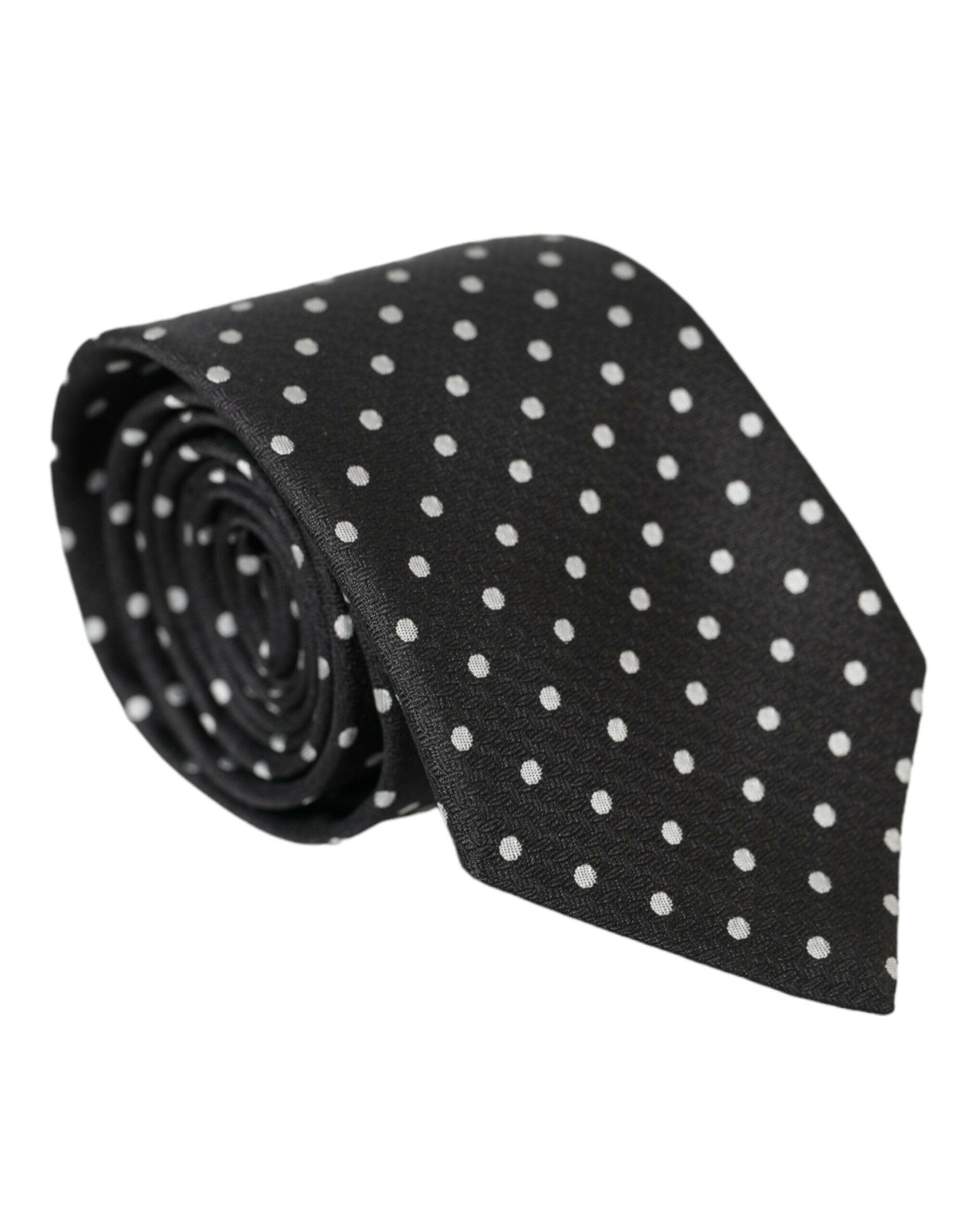 Dolce & Gabbana Black White Polka Dots 100% Silk Necktie Face Mask -  Neckties, Men -  Dolce & Gabbana. Dolce & Gabbana Black White Polka Dots 100% Silk Necktie Face Mask -  Neckties, Men -  Dolce & Gabbana.