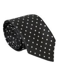Dolce & Gabbana Black White Polka Dots 100% Silk Necktie Face Mask -  Neckties, Men -  Dolce & Gabbana.