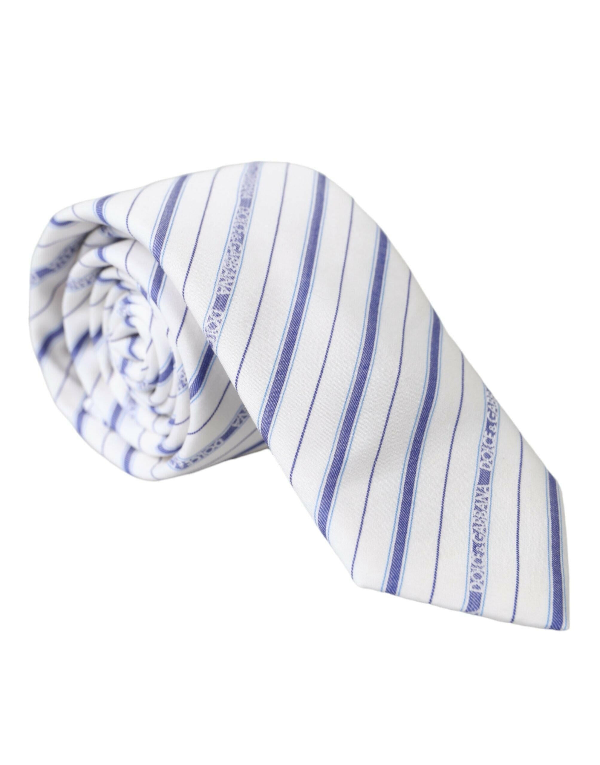 Dolce & Gabbana White Blue Stripes Silk Adjustable Tie -  Neckties, Men -  Dolce & Gabbana.