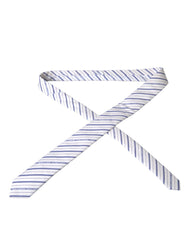 Dolce & Gabbana White Blue Stripes Silk Adjustable Tie -  Neckties, Men -  Dolce & Gabbana.