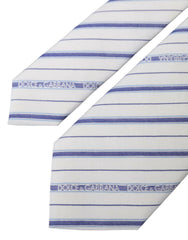 Dolce & Gabbana White Blue Stripes Silk Adjustable Tie -  Neckties, Men -  Dolce & Gabbana.