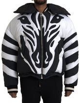 Dolce & Gabbana Black White Stripes Hooded Puffer Jacket -   -  Dolce & Gabbana.