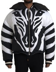 Dolce & Gabbana Black White Stripes Hooded Puffer Jacket -   -  Dolce & Gabbana.