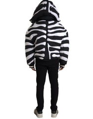 Dolce & Gabbana Black White Stripes Hooded Puffer Jacket -   -  Dolce & Gabbana.