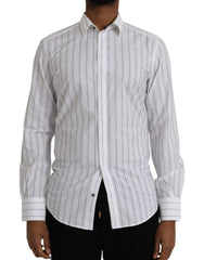 Dolce & Gabbana Black White Striped Formal Dress GOLD Shirt -   -  Dolce & Gabbana.
