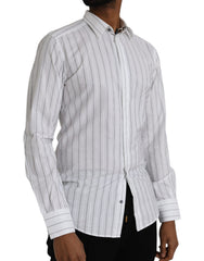 Dolce & Gabbana Black White Striped Formal Dress GOLD Shirt -   -  Dolce & Gabbana.
