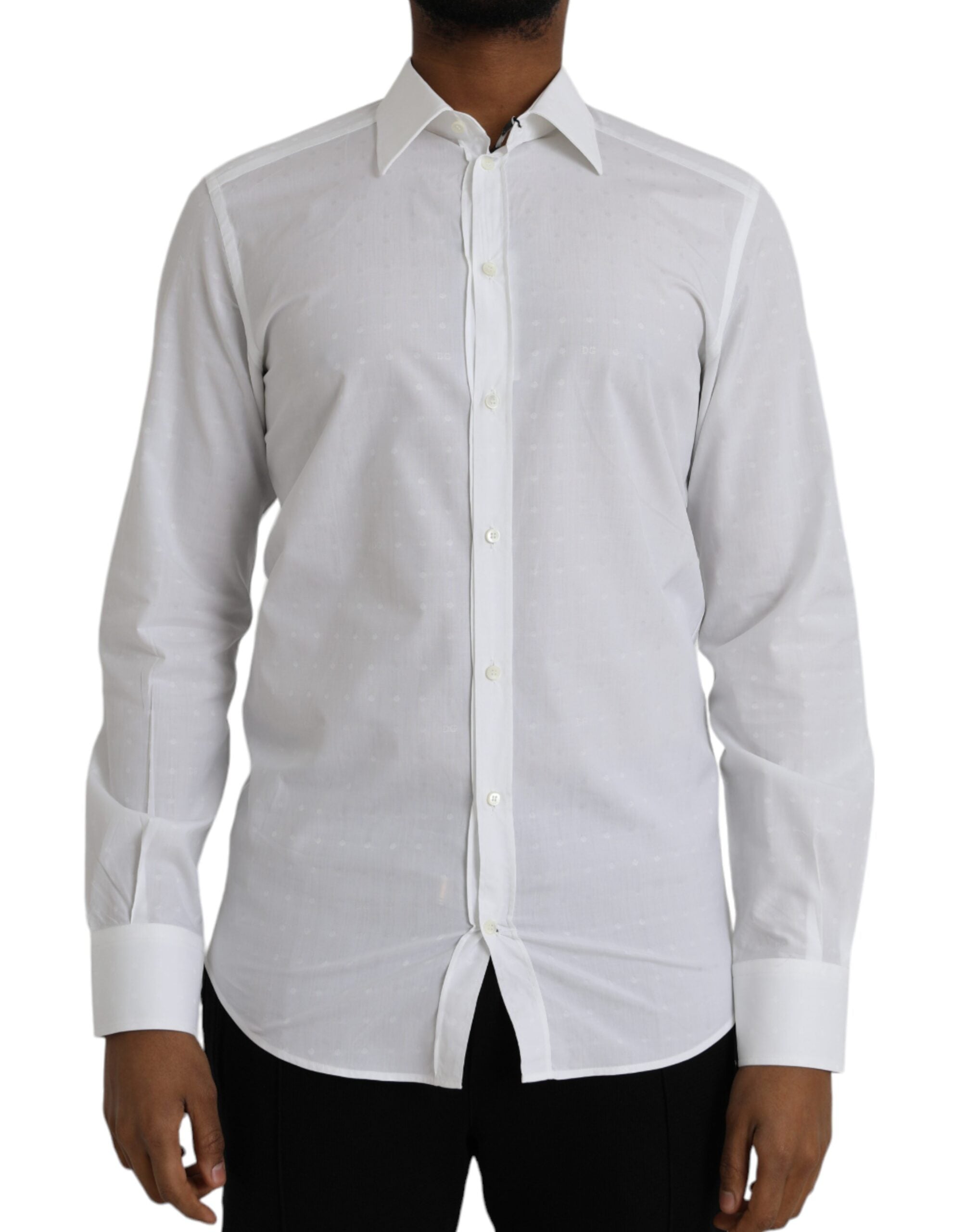 Dolce & Gabbana White Logo Cotton Men Dress GOLD Shirt - - Dolce & Gabbana.