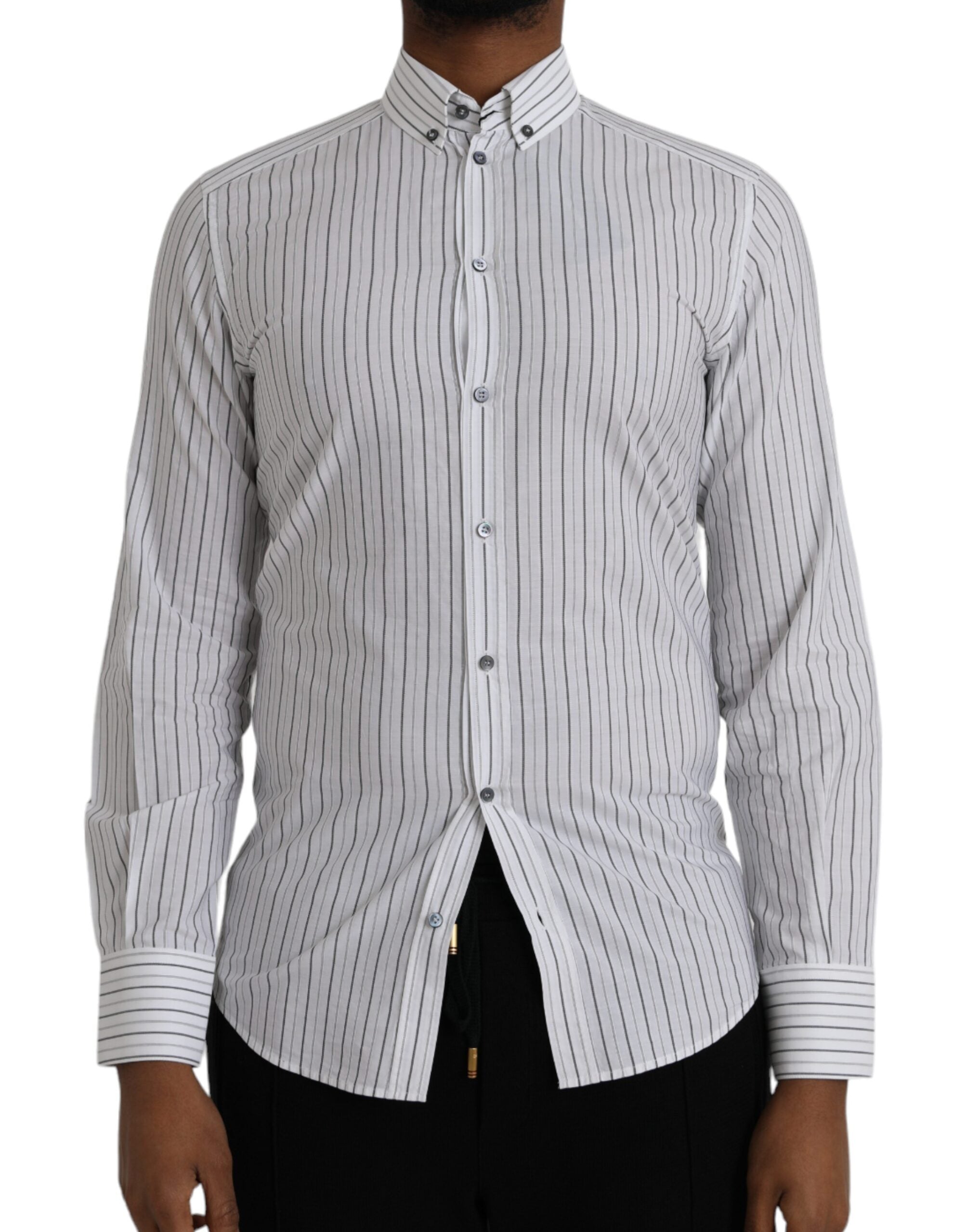 Dolce & Gabbana Black White Striped Formal Dress GOLD Shirt -   -  Dolce & Gabbana.