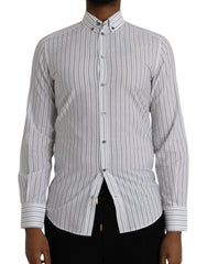 Dolce & Gabbana Black White Striped Formal Dress GOLD Shirt -   -  Dolce & Gabbana.