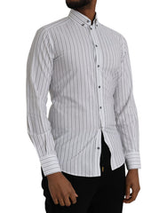 Dolce & Gabbana Black White Striped Formal Dress GOLD Shirt -   -  Dolce & Gabbana.