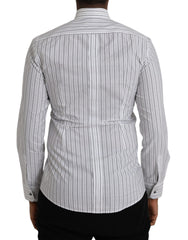 Dolce & Gabbana Black White Striped Formal Dress GOLD Shirt -   -  Dolce & Gabbana.