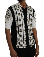 Dolce & Gabbana White Black Silk Studded Stone Crystal Shirt -   -  Dolce & Gabbana.