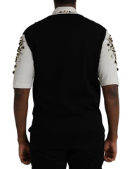 Dolce & Gabbana White Black Silk Studded Stone Crystal Shirt -   -  Dolce & Gabbana.