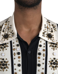 Dolce & Gabbana White Black Silk Studded Stone Crystal Shirt -   -  Dolce & Gabbana.