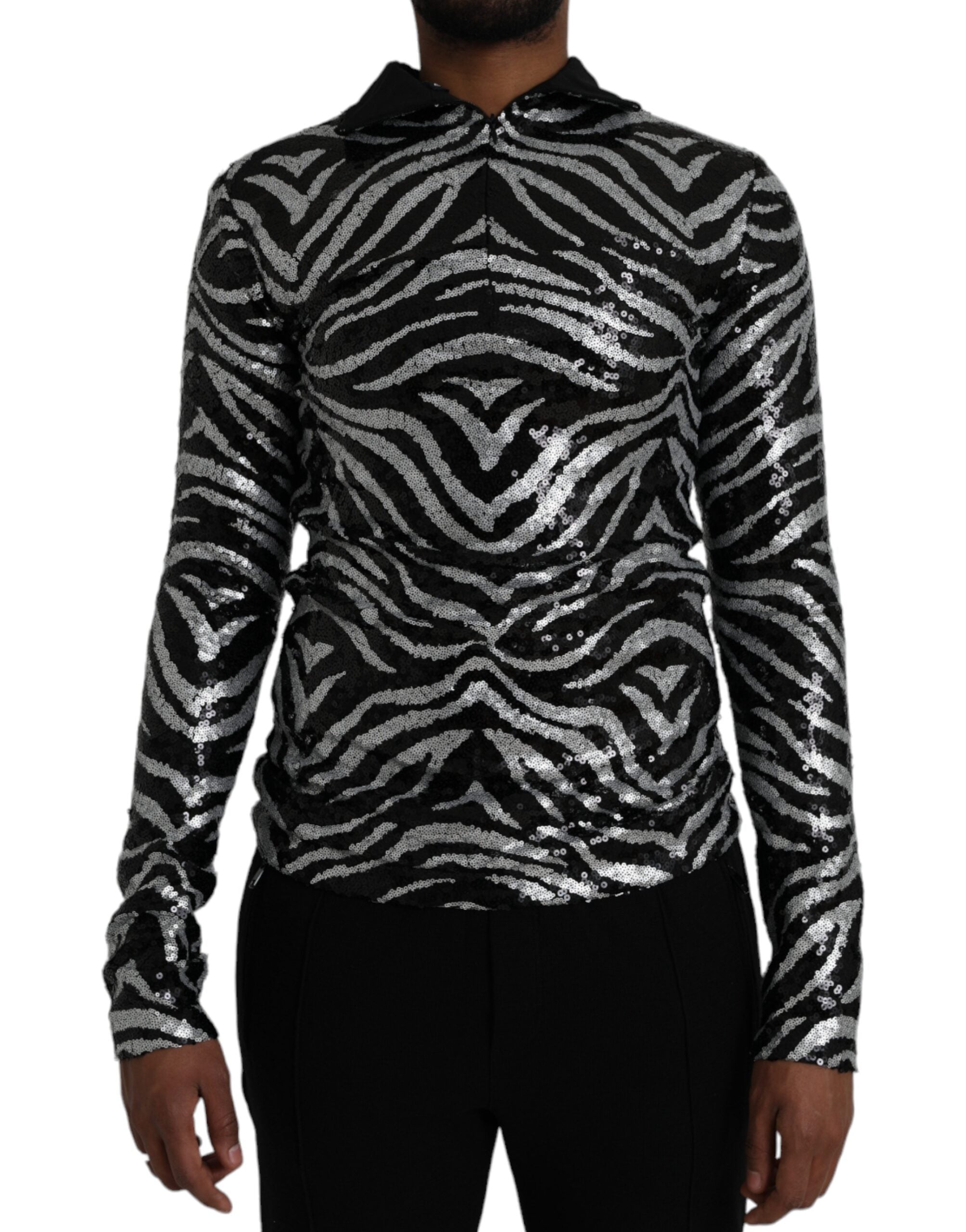 Dolce & Gabbana Black Silver Sequined Polyester Sweater -   -  Dolce & Gabbana.