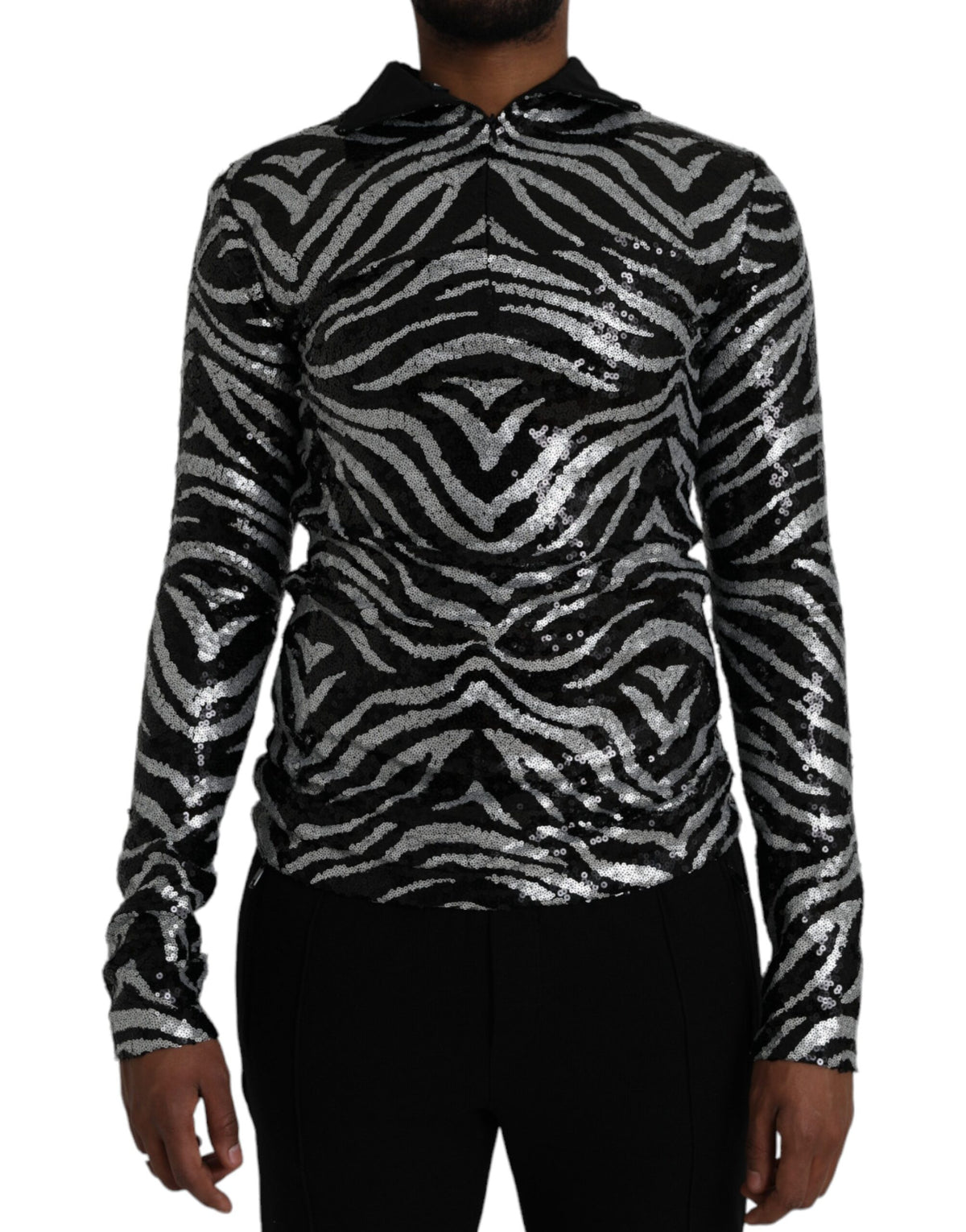 Dolce & Gabbana Black Silver Sequined Polyester Sweater -   -  Dolce & Gabbana.