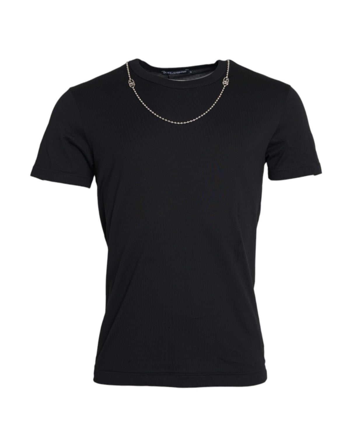 Dolce & Gabbana Black Cotton Silver Chain Short Sleeve T-shirt -   -  Dolce & Gabbana.