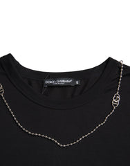 Dolce & Gabbana Black Cotton Silver Chain Short Sleeve T-shirt -   -  Dolce & Gabbana.
