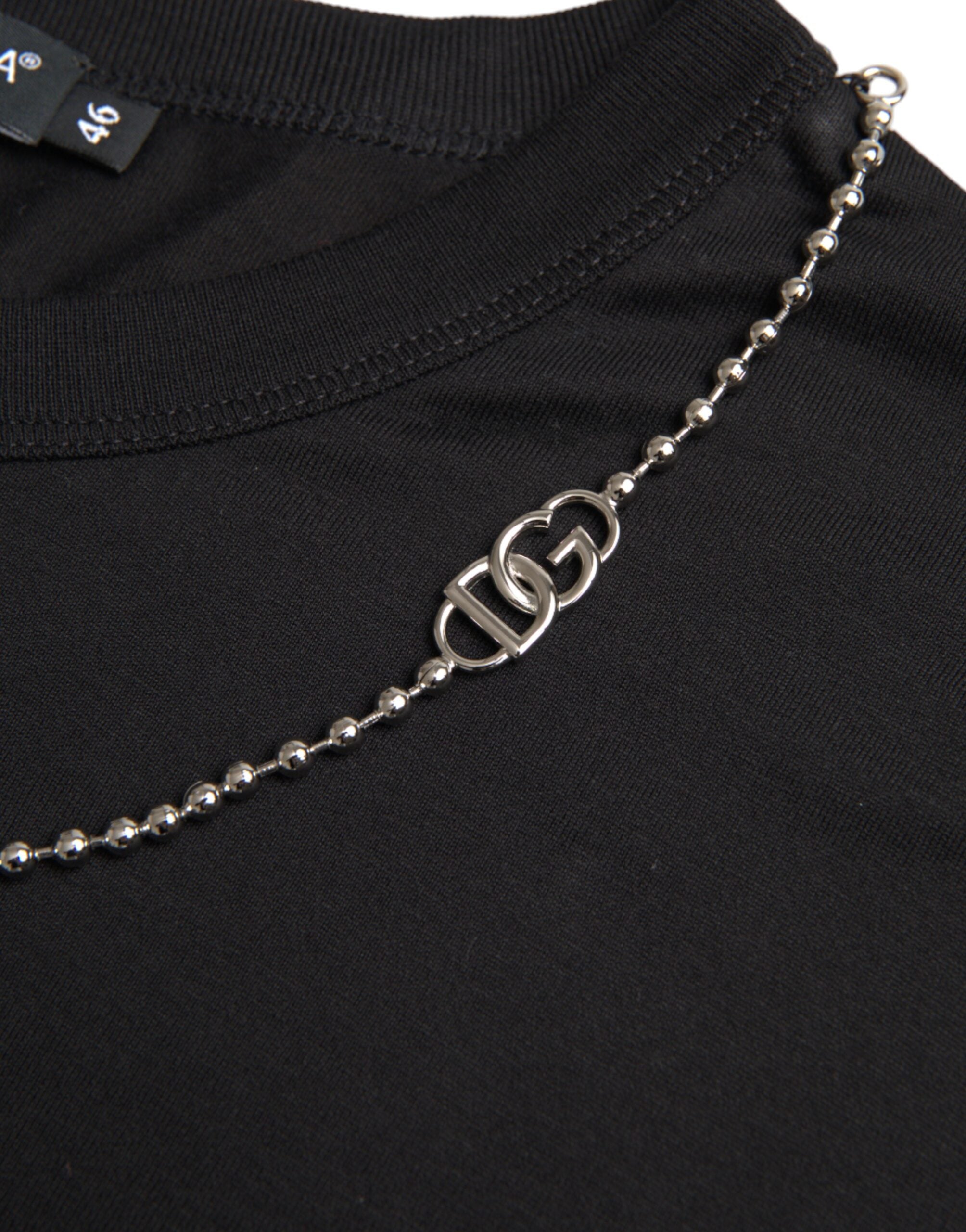 Dolce & Gabbana Black Cotton Silver Chain Short Sleeve T-shirt -   -  Dolce & Gabbana. Dolce & Gabbana Black Cotton Silver Chain Short Sleeve T-shirt -   -  Dolce & Gabbana.