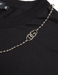 Dolce & Gabbana Black Cotton Silver Chain Short Sleeve T-shirt -   -  Dolce & Gabbana.