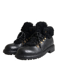 Dolce & Gabbana Black Leather Bernini Shearling Boots Shoes -   -  Dolce & Gabbana.