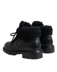 Dolce & Gabbana Black Leather Bernini Shearling Boots Shoes -   -  Dolce & Gabbana.